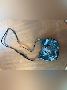 Coach Black Patent Leather Navy Blue Shoulder Bag with Adjustable Strap
